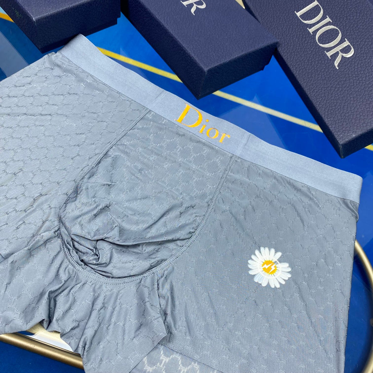Dior Green Grey Blue Small Flower Boxer Briefs, image 7