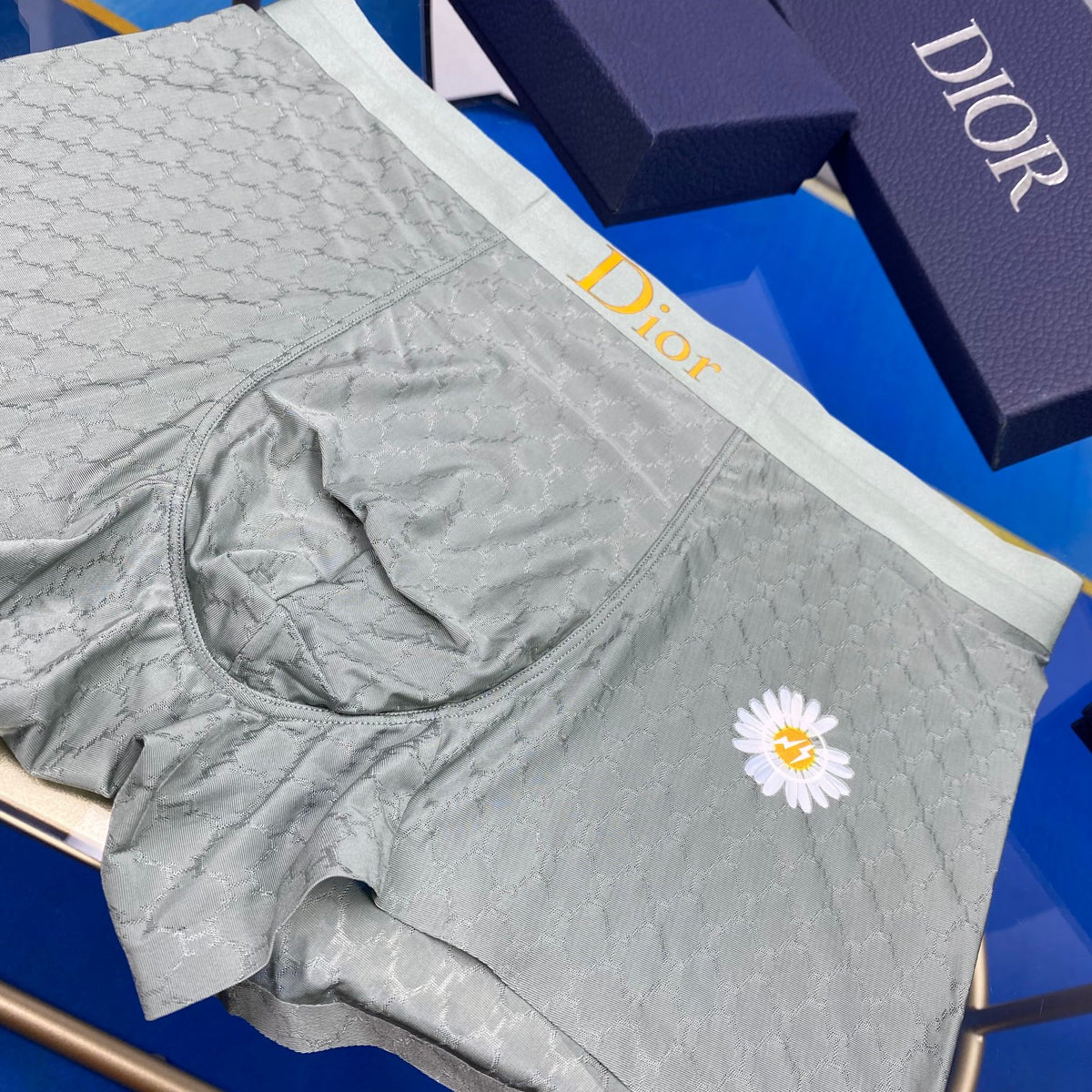 Dior Green Grey Blue Small Flower Boxer Briefs, image 8