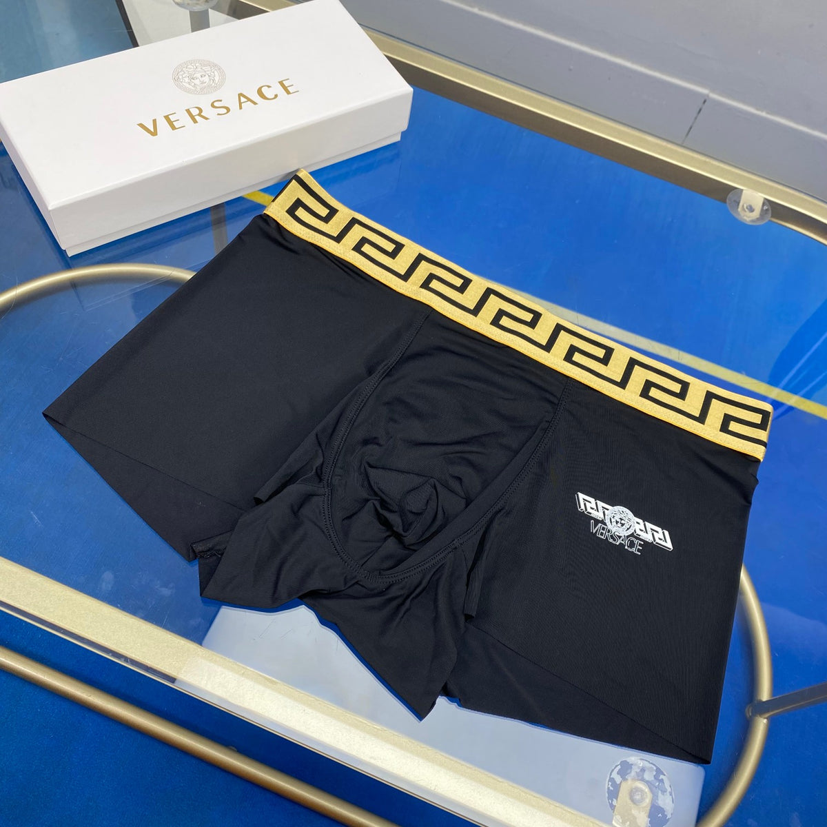 Versace Grey Black Gold Key Waist Boxer Briefs, image 6