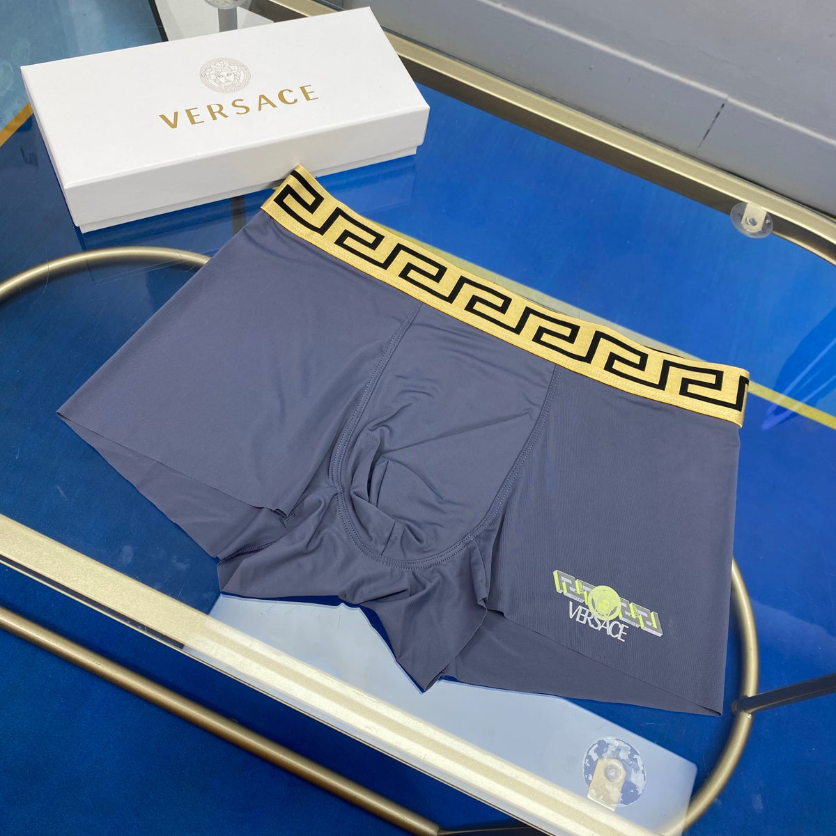 Versace Grey Black Gold Key Waist Boxer Briefs, image 5