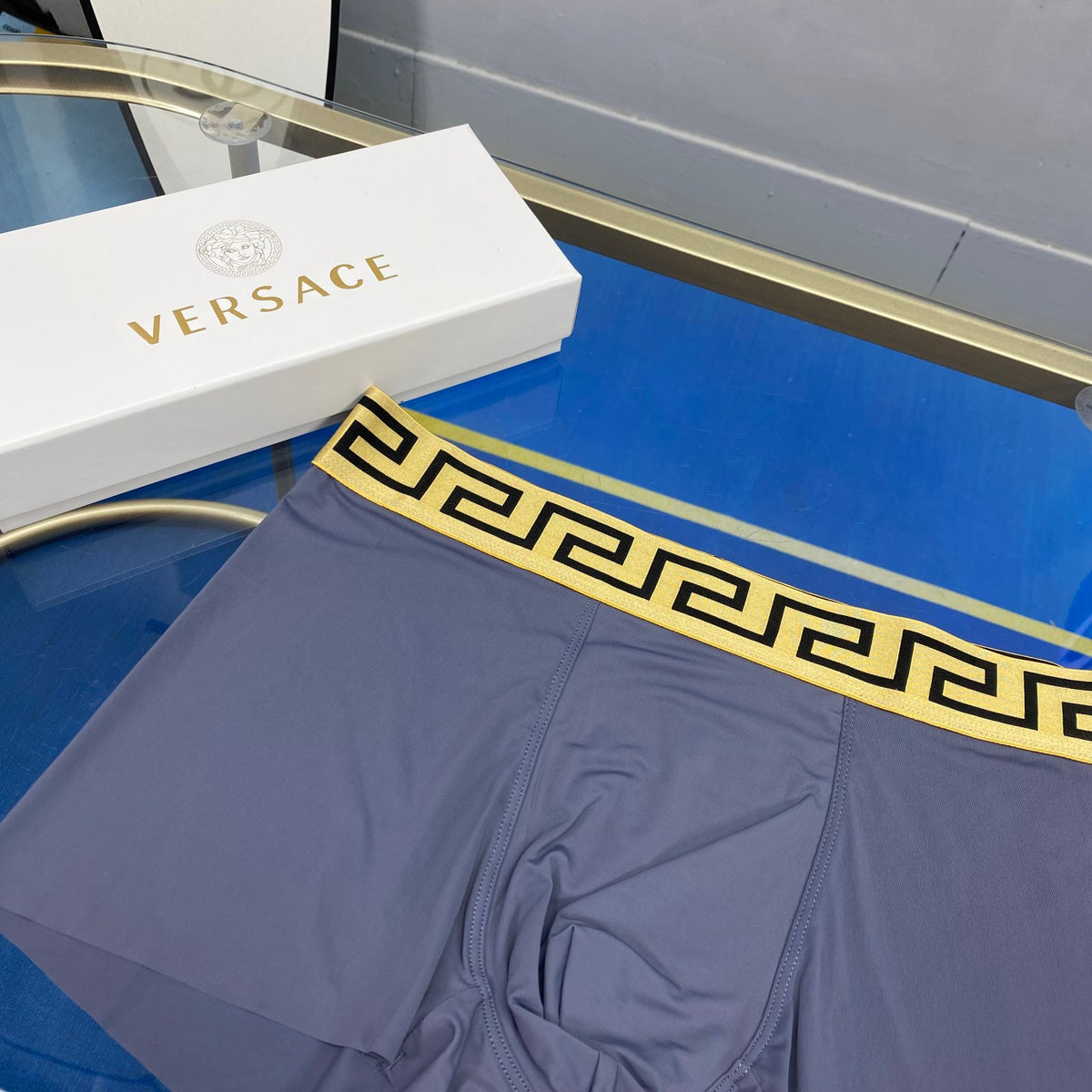 Versace Grey Black Gold Key Waist Boxer Briefs, image 8