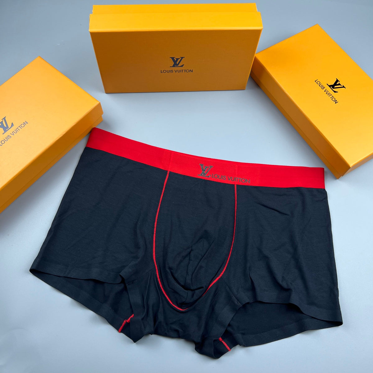 Louis Vuitton Black Red Waist Contrast Seam Boxer Briefs, image 1