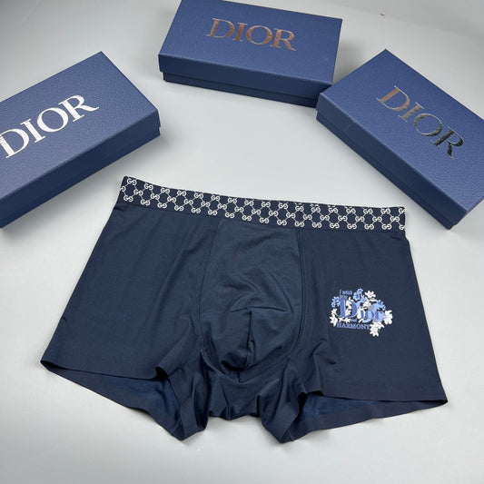 Dior Navy Checker Waist Small Flower Boxer Briefs, image 1