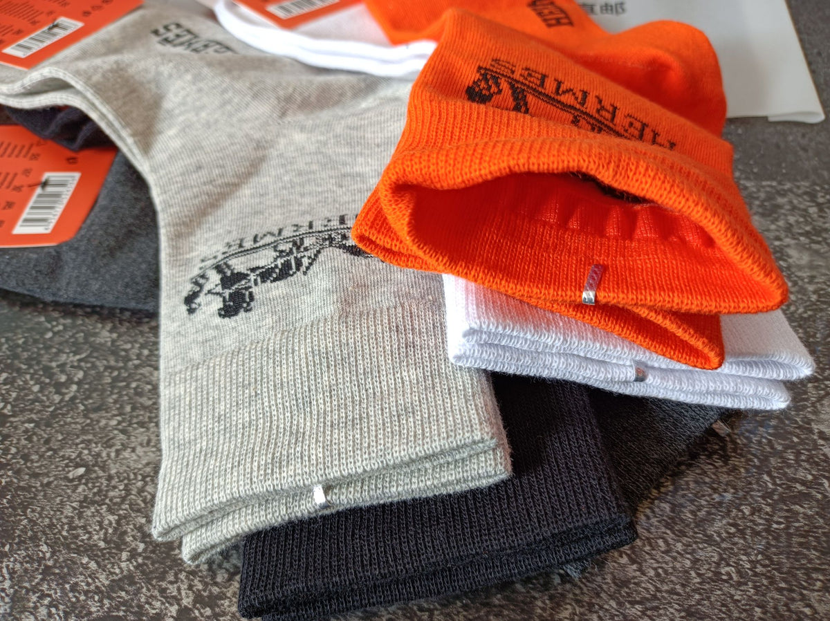 Hermès Neutral Bright Orange Ribbed Cuffs Crew Socks, image 8