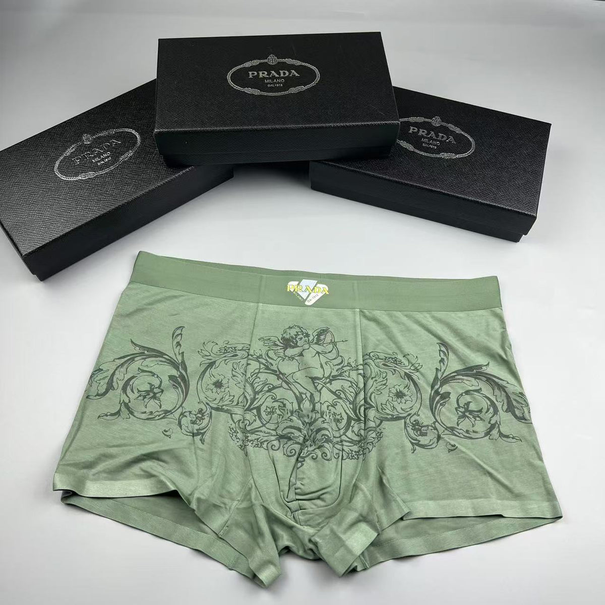 Prada Green Ornamental Fine Line Print Boxer Briefs, image 1