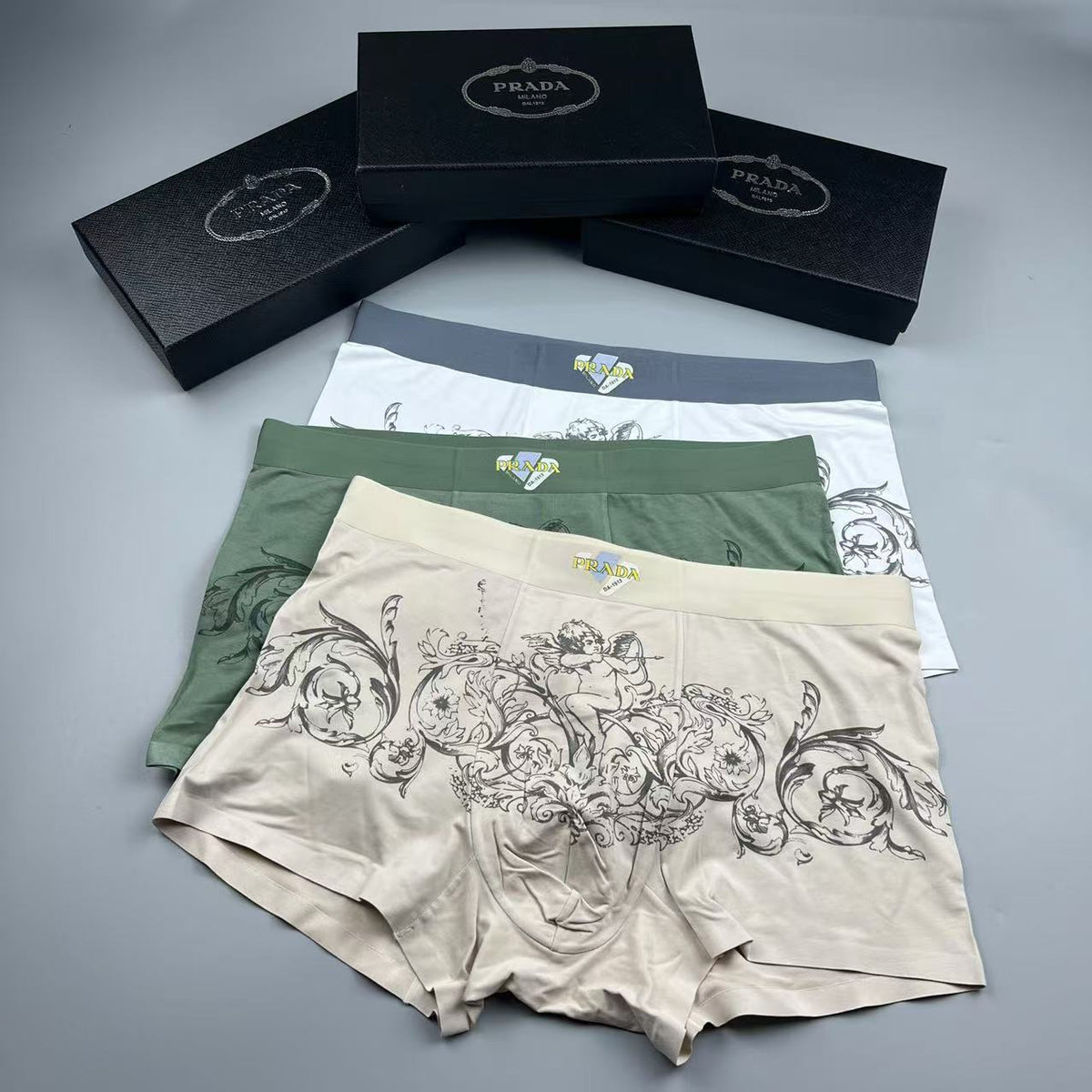 Prada Green Ornamental Fine Line Print Boxer Briefs, image 6