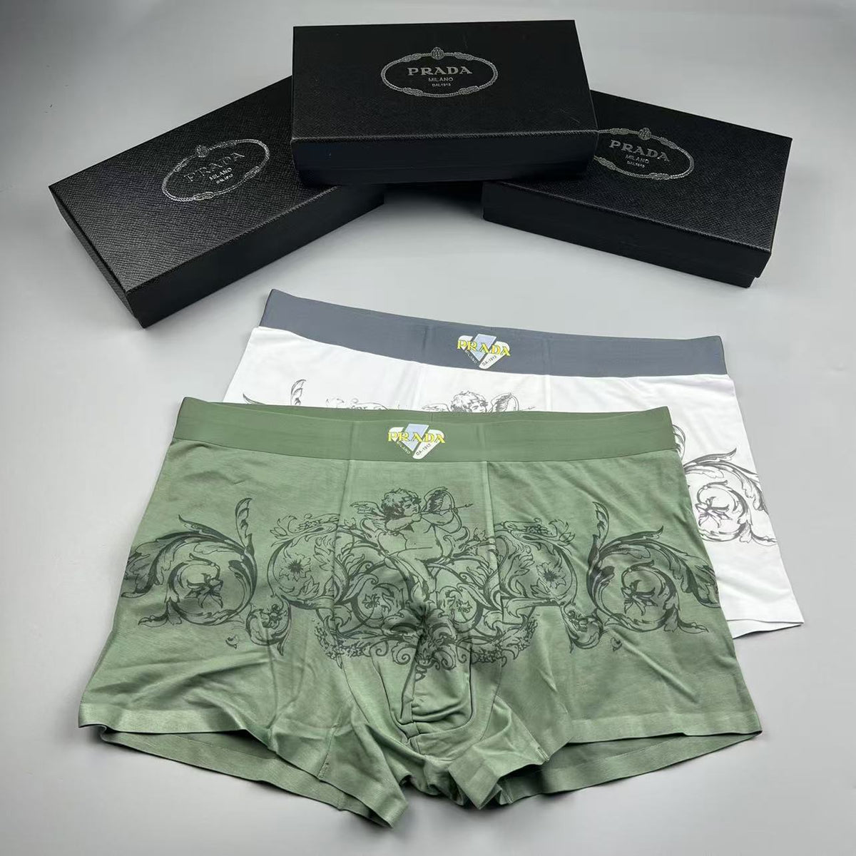 Prada Green Ornamental Fine Line Print Boxer Briefs, image 5