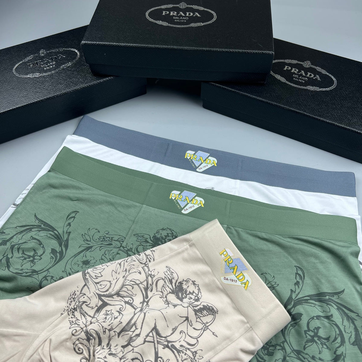 Prada Green Ornamental Fine Line Print Boxer Briefs, image 8