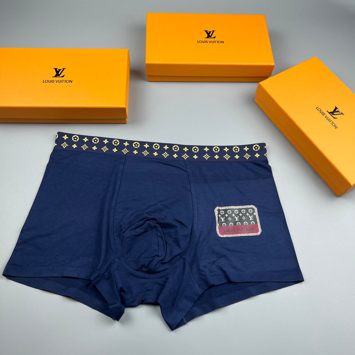 Louis Vuitton Navy Geometric Waist Small Square Patch Boxer Briefs, image 1