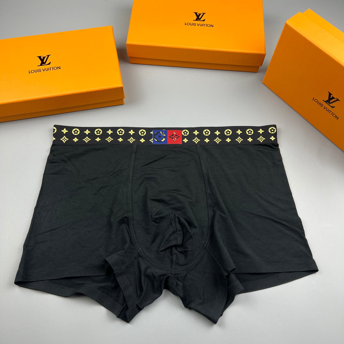 Louis Vuitton Black Gold Repeated Waist Pattern Boxer Briefs, image 1