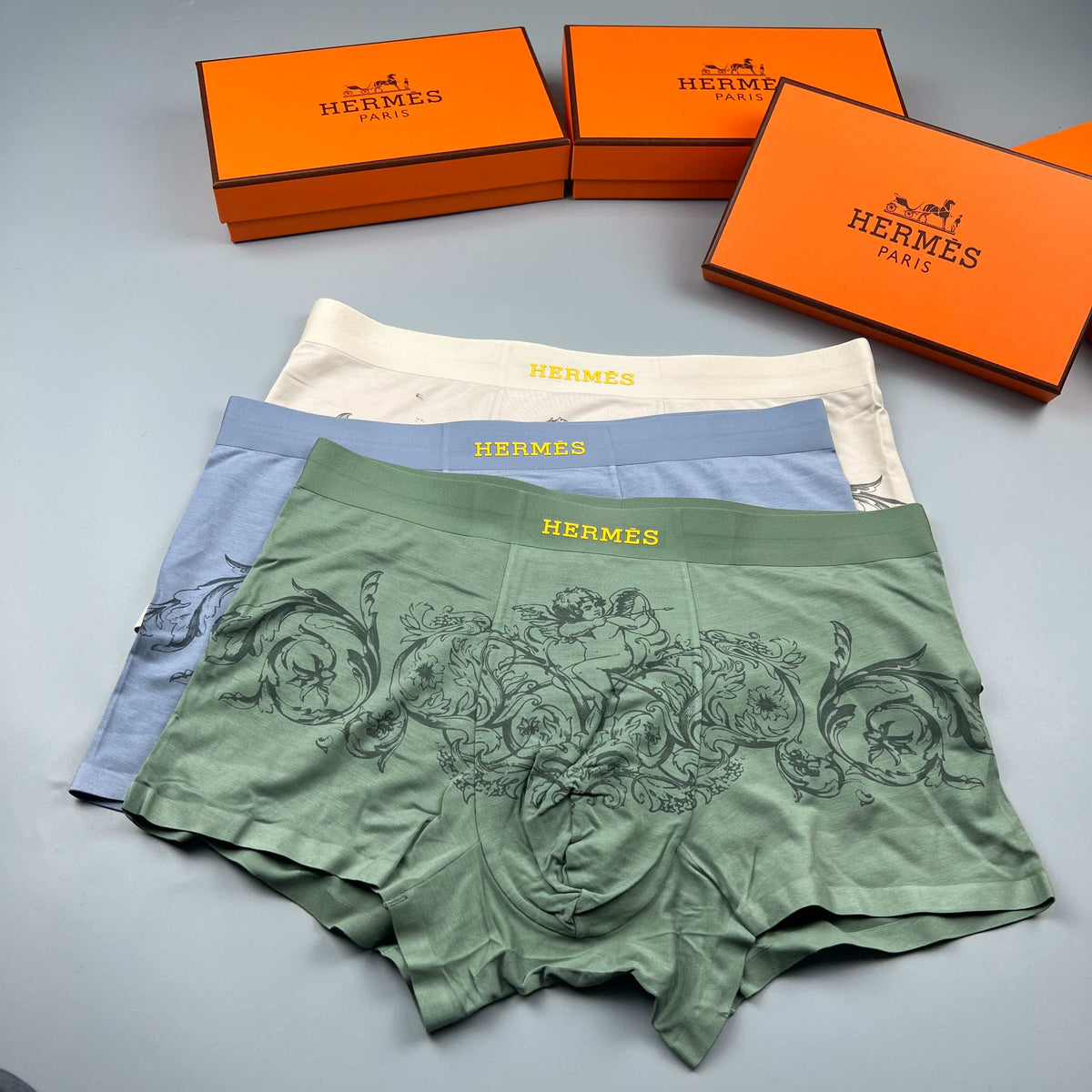 Hermès Green Ornamental Line Pattern Boxer Briefs, image 5