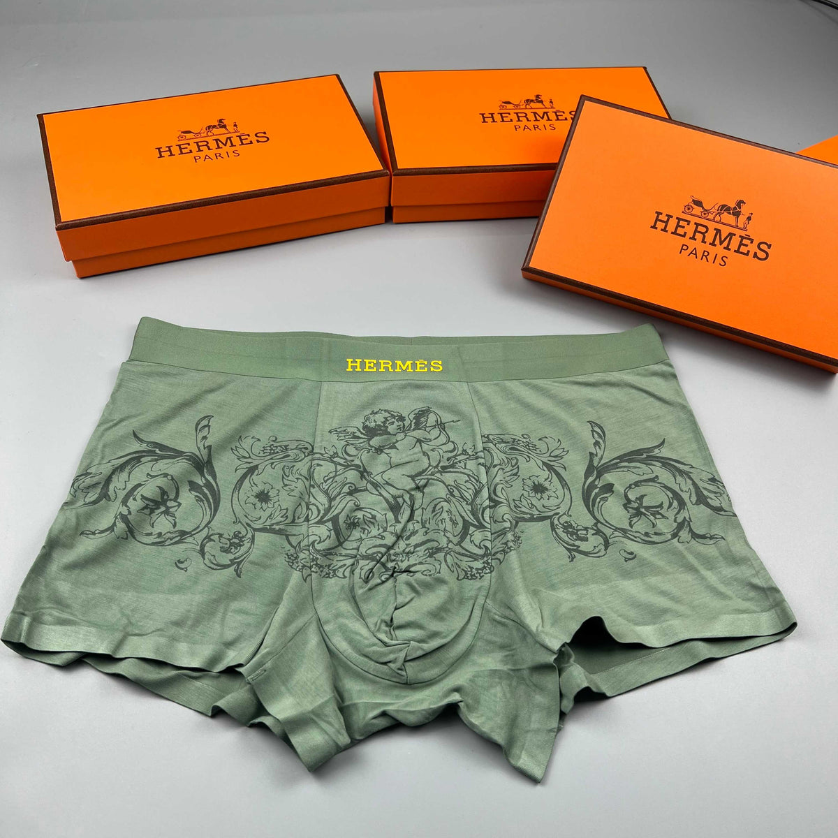 Hermès Green Ornamental Line Pattern Boxer Briefs, image 1