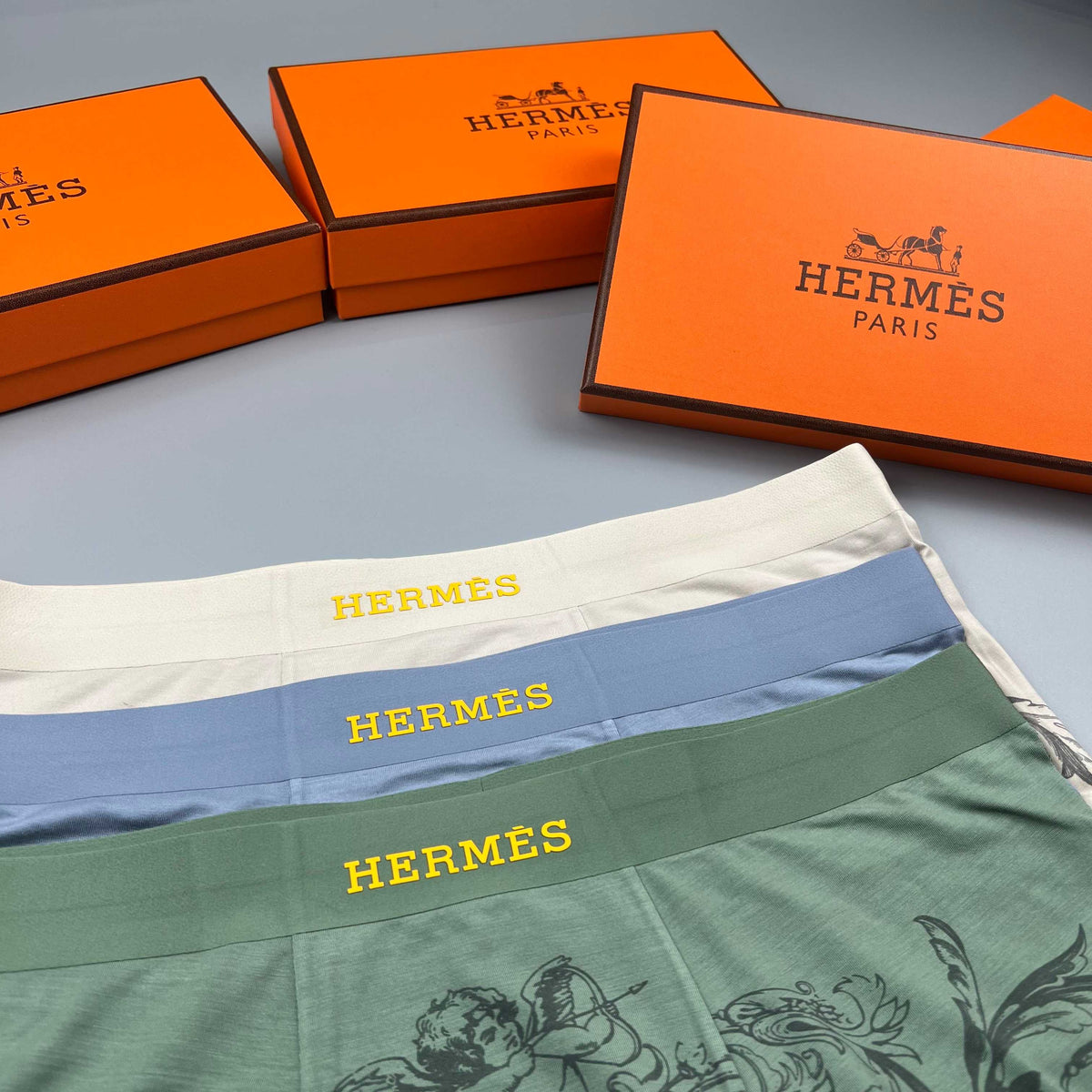 Hermès Green Ornamental Line Pattern Boxer Briefs, image 6