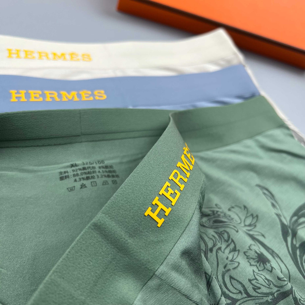 Hermès Green Ornamental Line Pattern Boxer Briefs, image 7