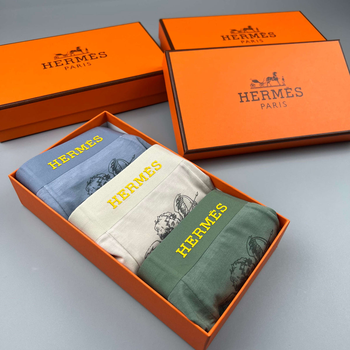 Hermès Green Ornamental Line Pattern Boxer Briefs, image 9