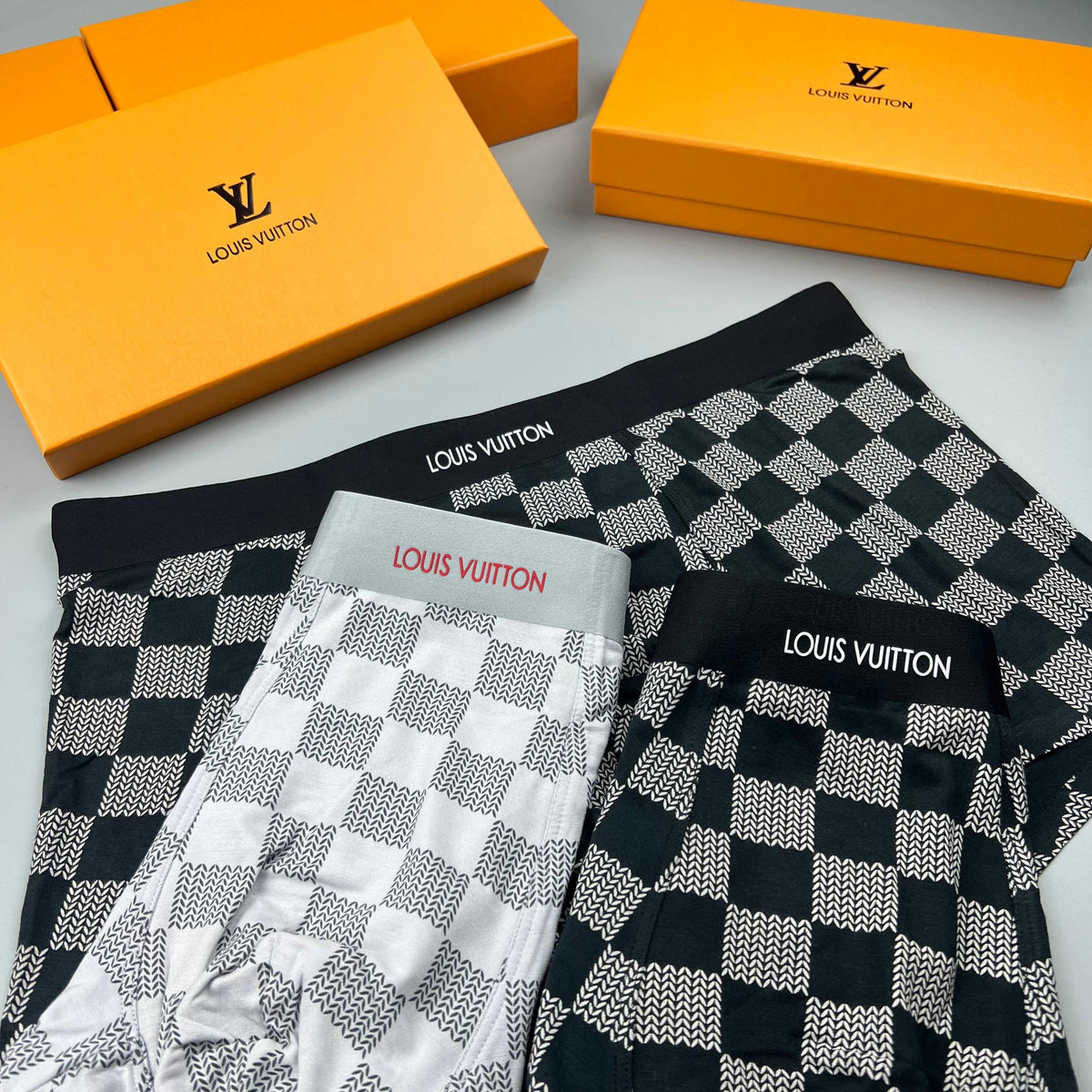 Louis Vuitton Grey White Checkerboard Pattern Boxer Briefs, image 7