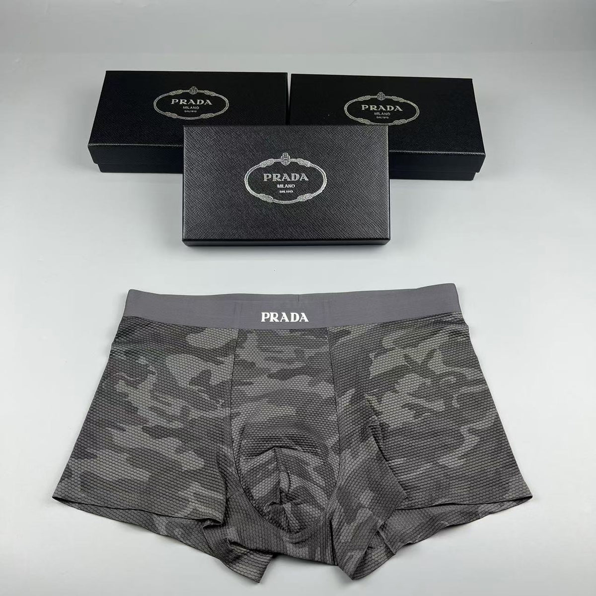 Prada Black Tonal Abstract Print Boxer Briefs, image 2