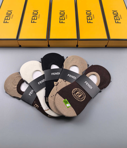 Fendi Neutral Small Round Footbed Motifs No-Show Socks, image 1