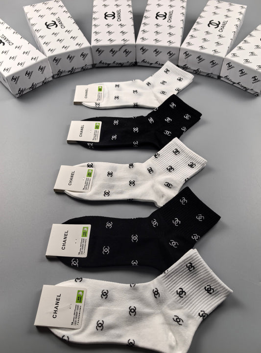 Chanel Neutral Small Repeating Letter Print Ankle Socks, image 1