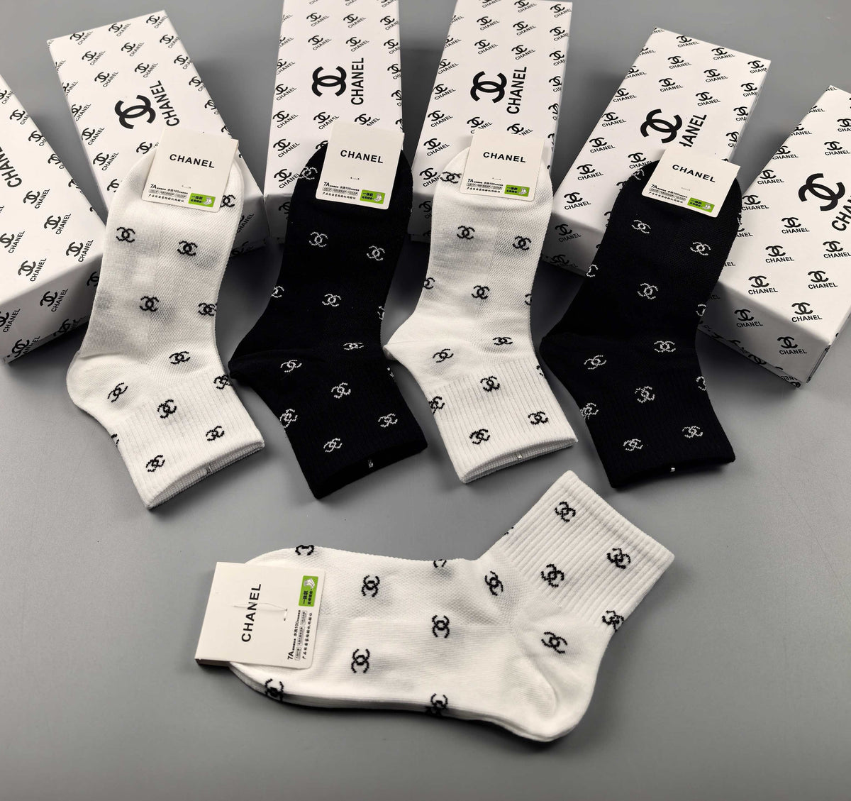 Chanel Neutral Small Repeating Letter Print Ankle Socks, image 5