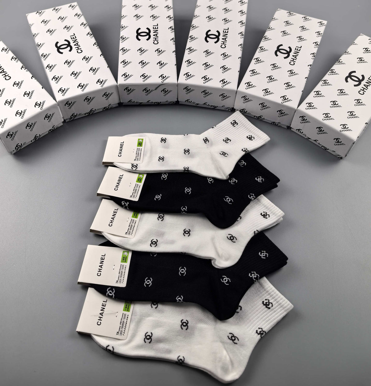 Chanel Neutral Small Repeating Letter Print Ankle Socks, image 2