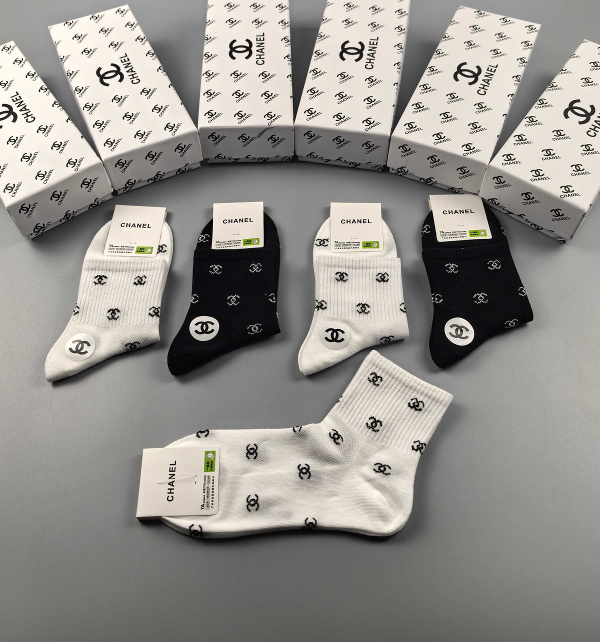 Chanel Neutral Small Repeating Letter Print Ankle Socks, image 3