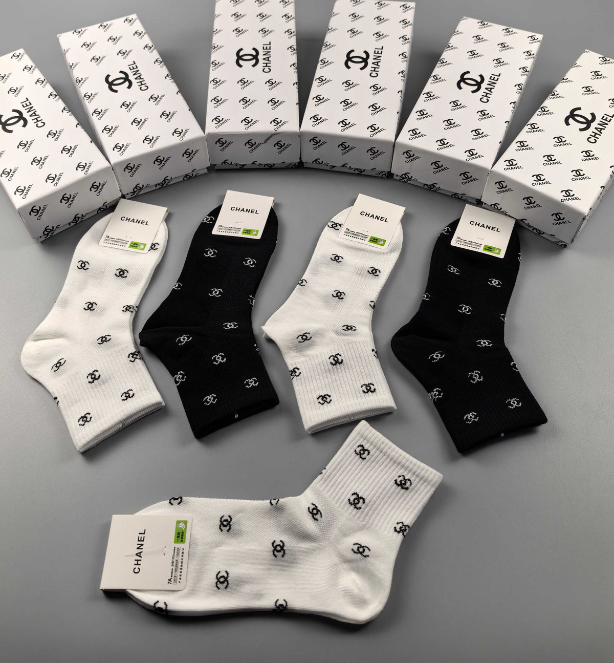 Chanel Neutral Small Repeating Letter Print Ankle Socks, image 4