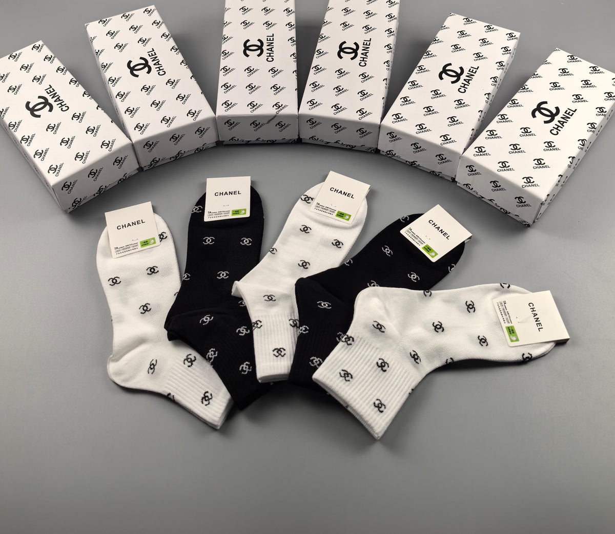 Chanel Neutral Small Repeating Letter Print Ankle Socks, image 7