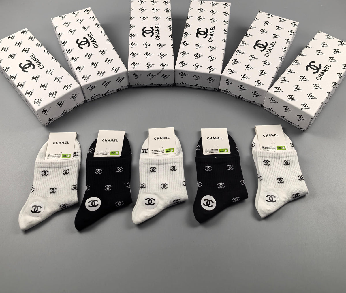 Chanel Neutral Small Repeating Letter Print Ankle Socks, image 9