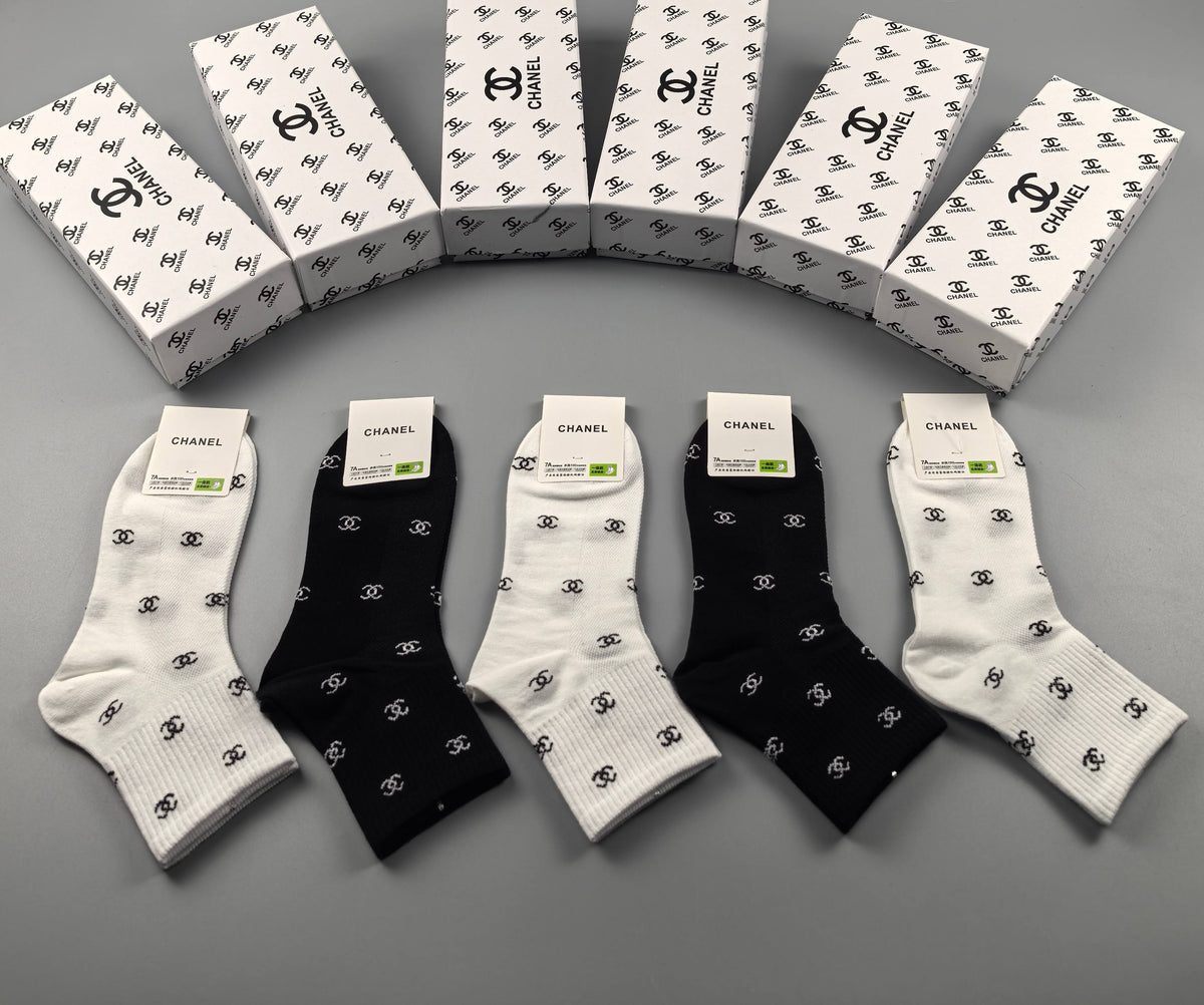 Chanel Neutral Small Repeating Letter Print Ankle Socks, image 8