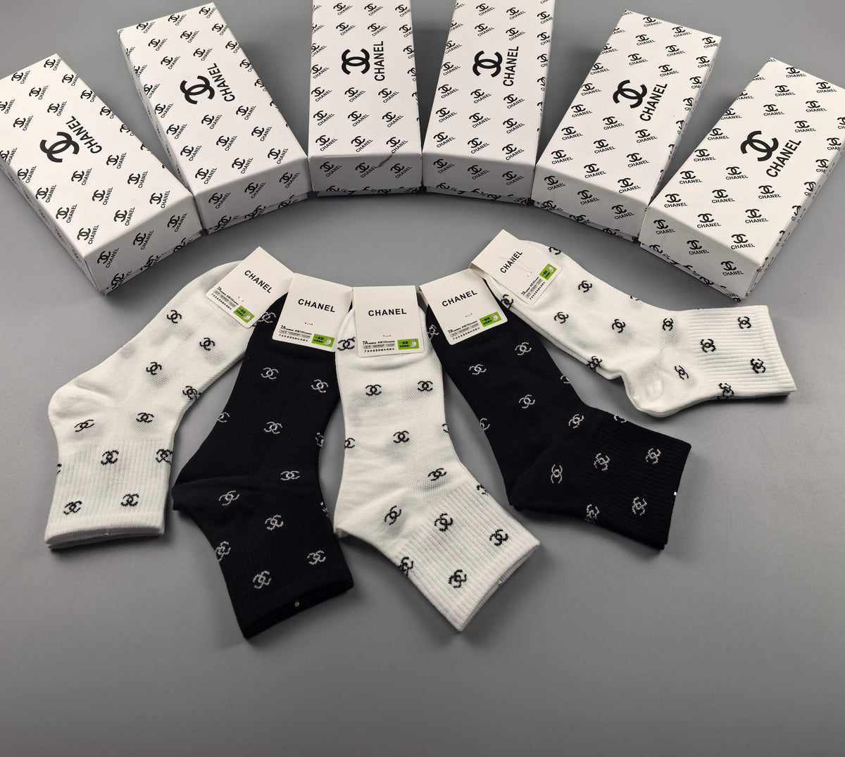 Chanel Neutral Small Repeating Letter Print Ankle Socks, image 6