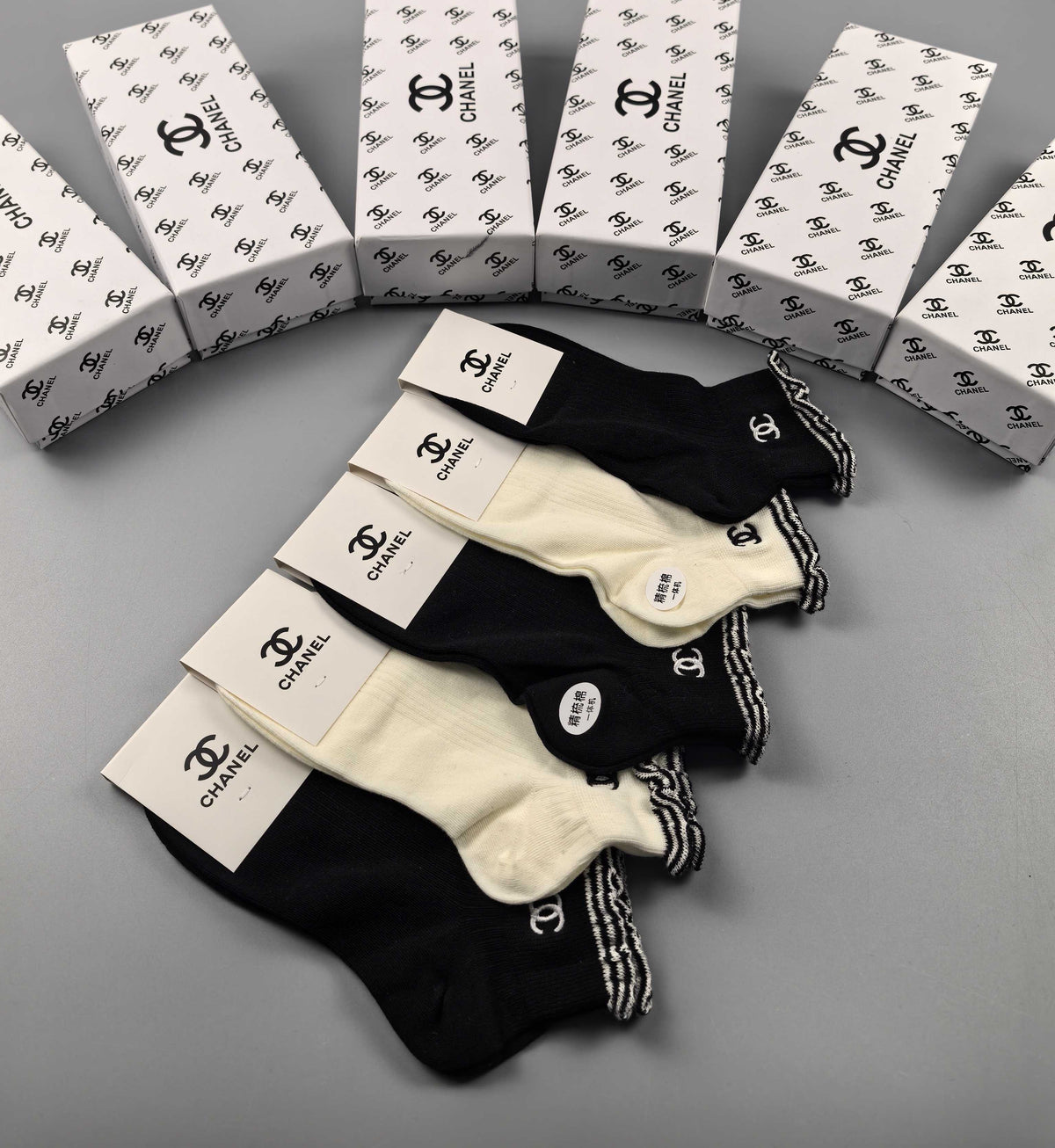 Chanel Black Cream Mixed Small Graphic Motifs Ankle Socks, image 2