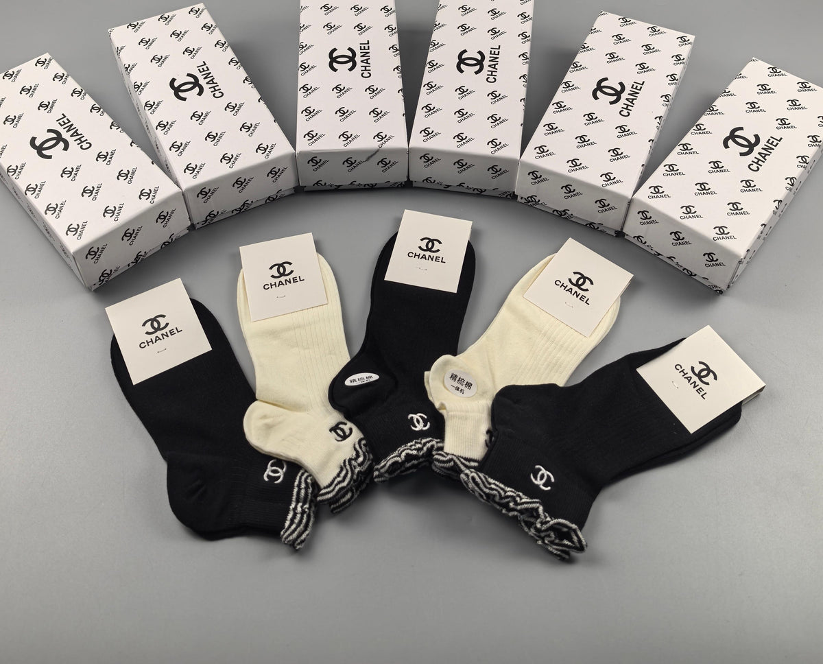 Chanel Black Cream Mixed Small Graphic Motifs Ankle Socks, image 7