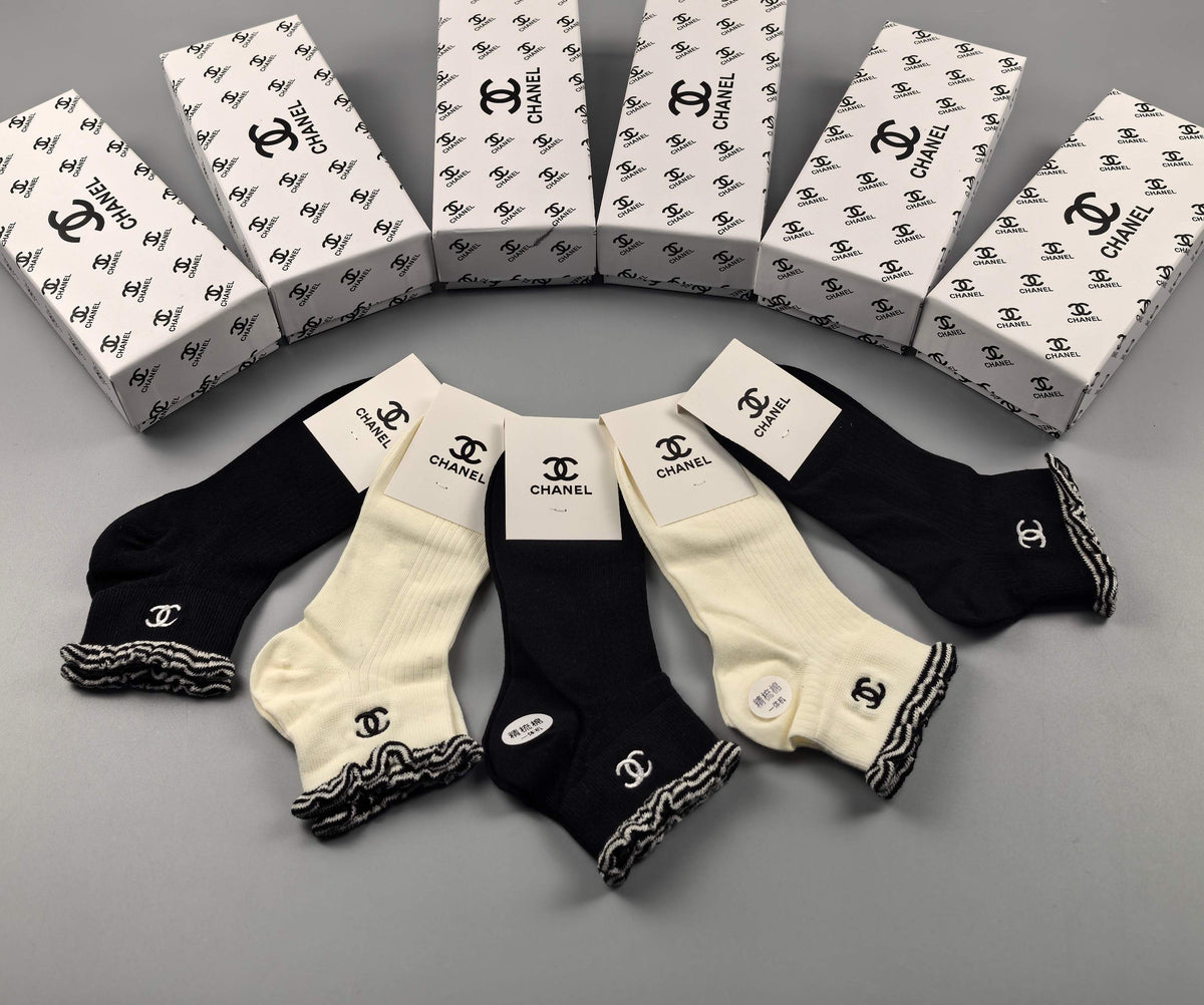 Chanel Black Cream Mixed Small Graphic Motifs Ankle Socks, image 8