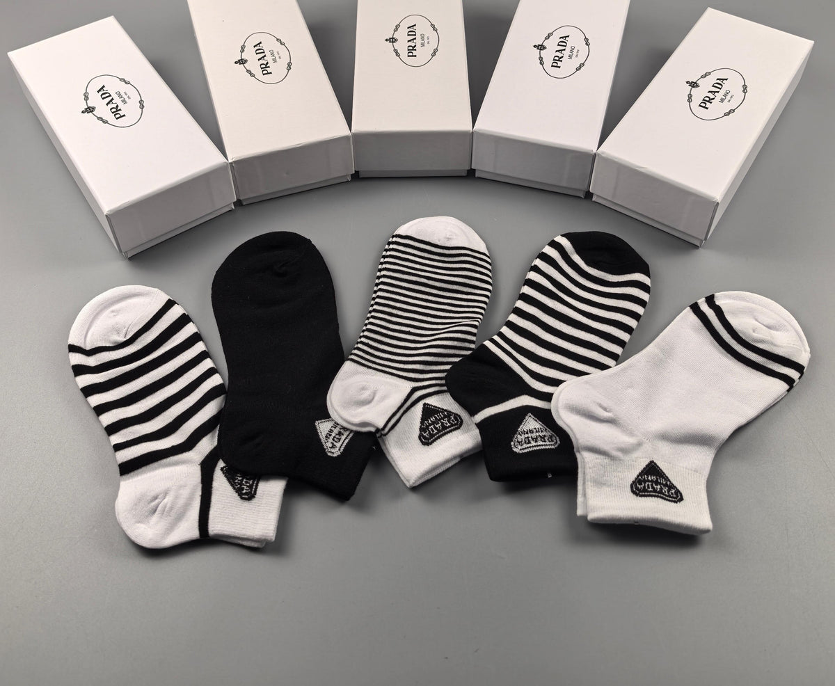 Prada Black White Fine Stripe Assortment No-Show Socks, image 5