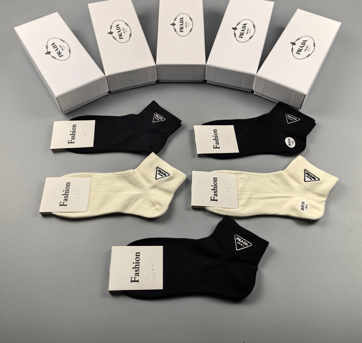 Prada Black Cream Fine Side Wordmarks Ankle Socks, image 6