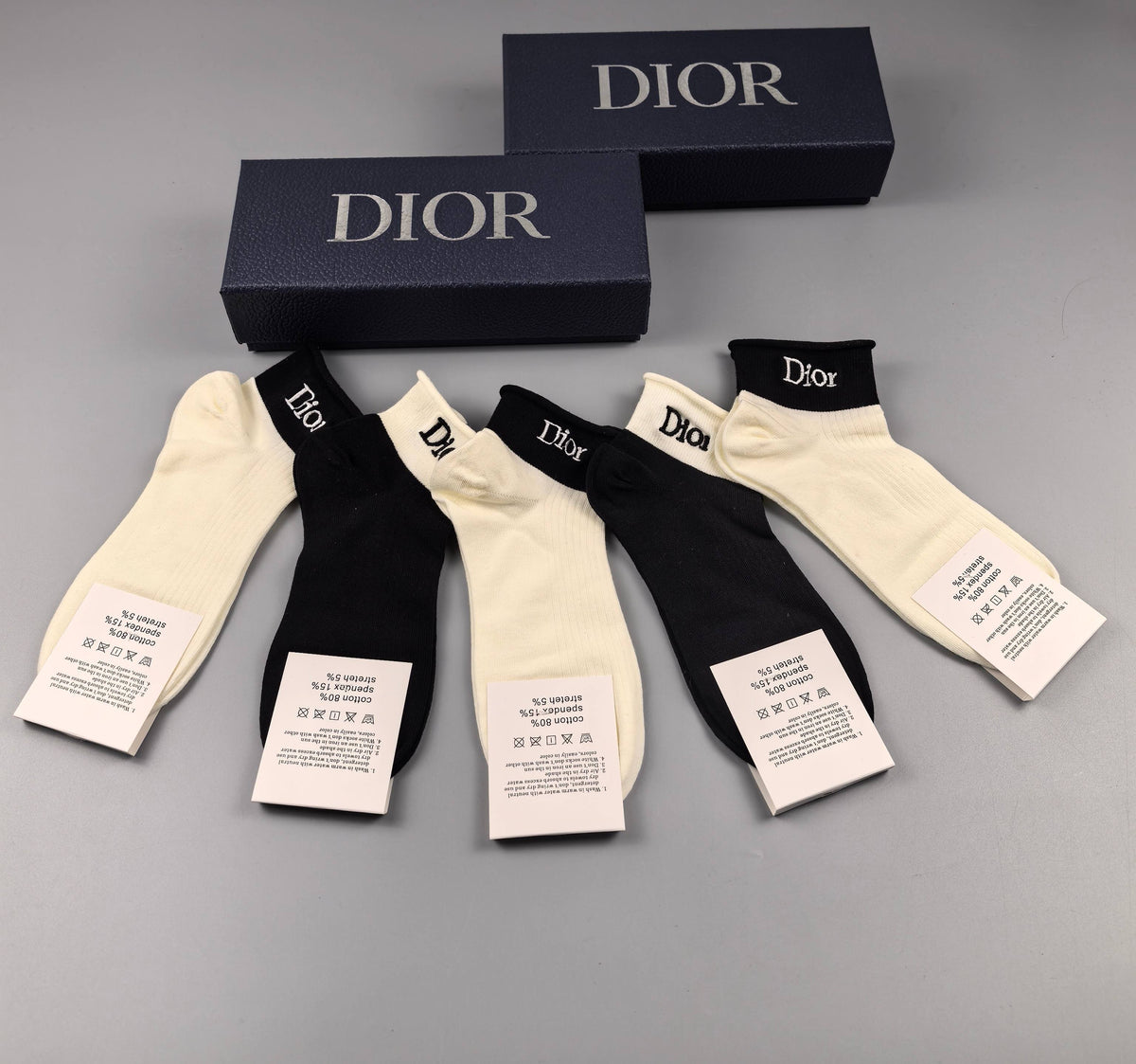 Dior Black Cream Small Ankle Motifs Ankle Socks, image 3