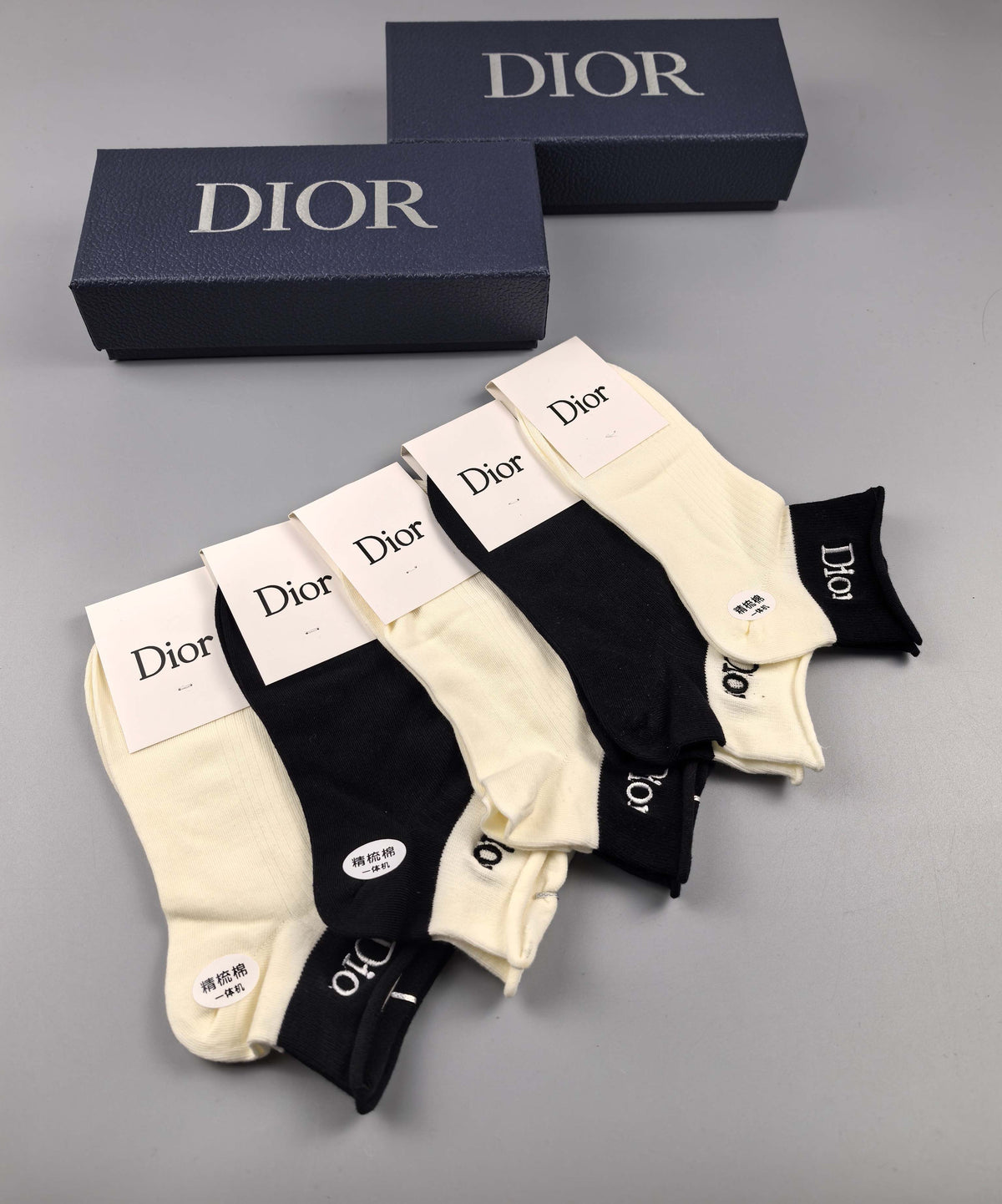 Dior Black Cream Small Ankle Motifs Ankle Socks, image 2