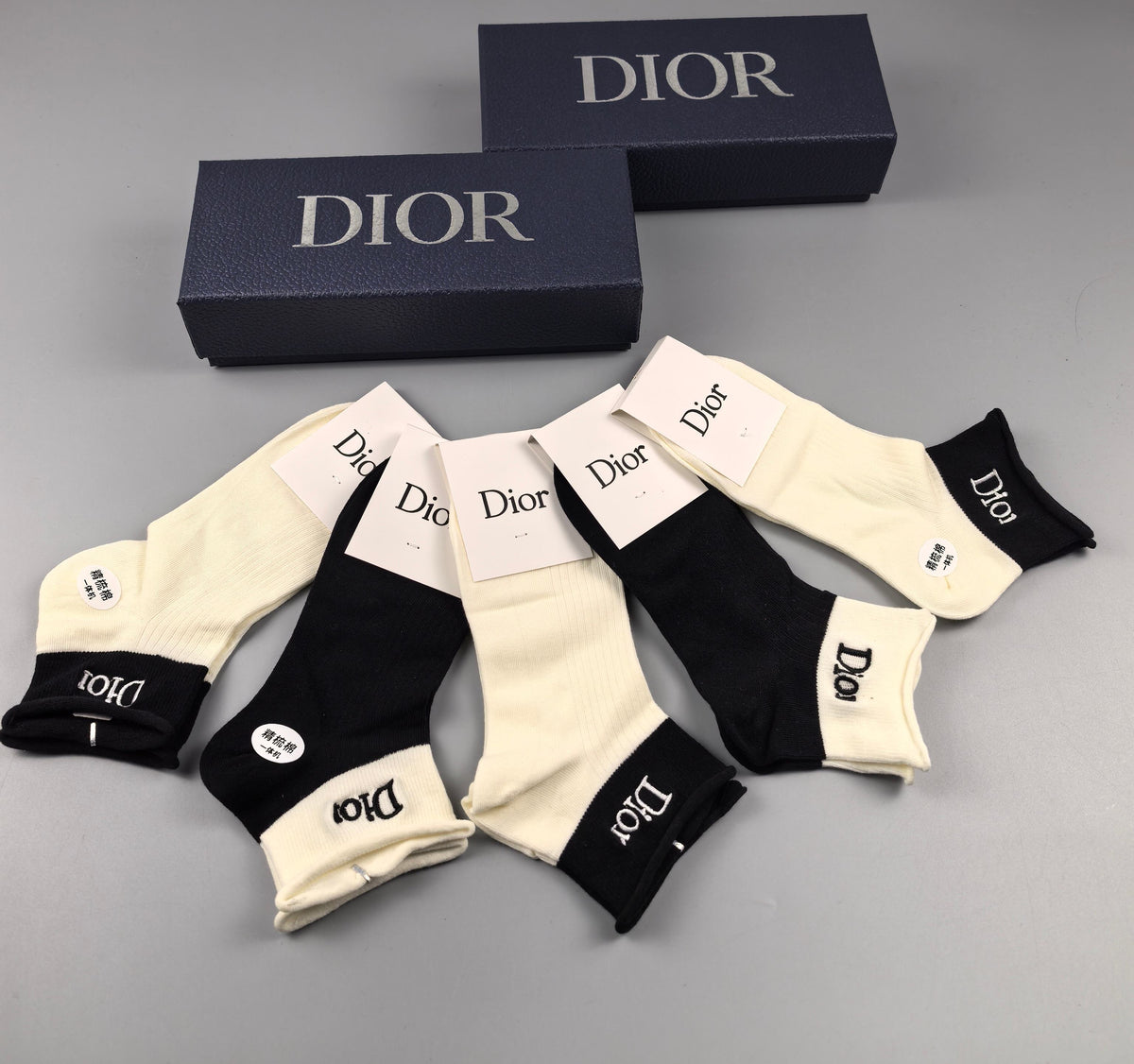 Dior Black Cream Small Ankle Motifs Ankle Socks, image 8