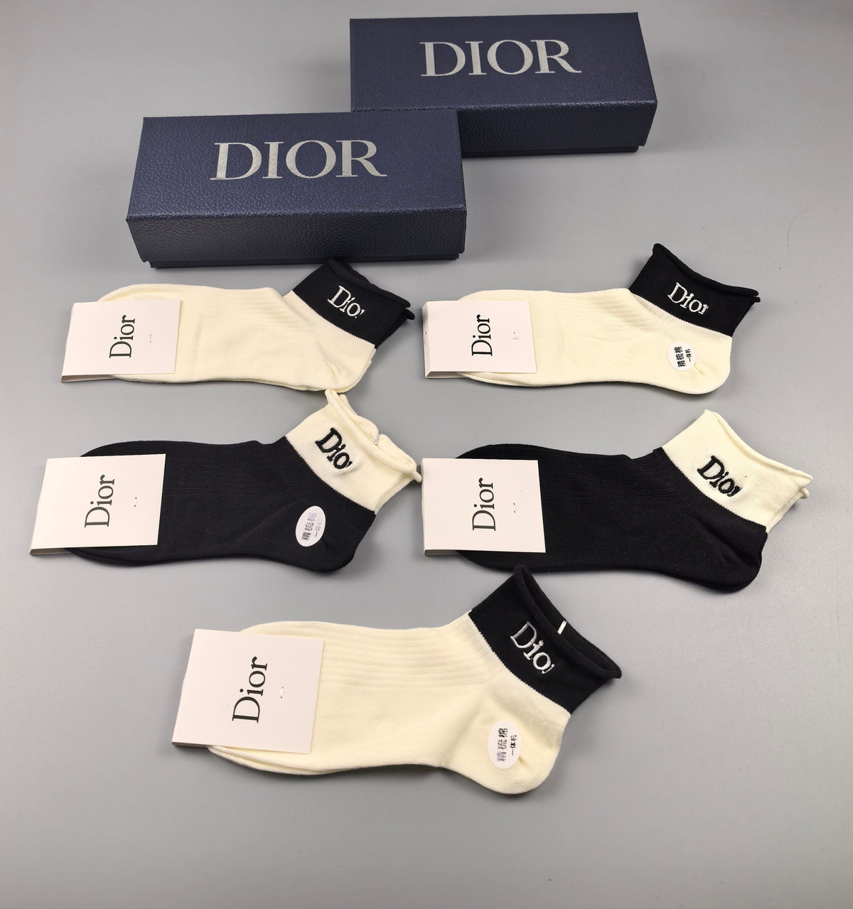 Dior Black Cream Small Ankle Motifs Ankle Socks, image 6