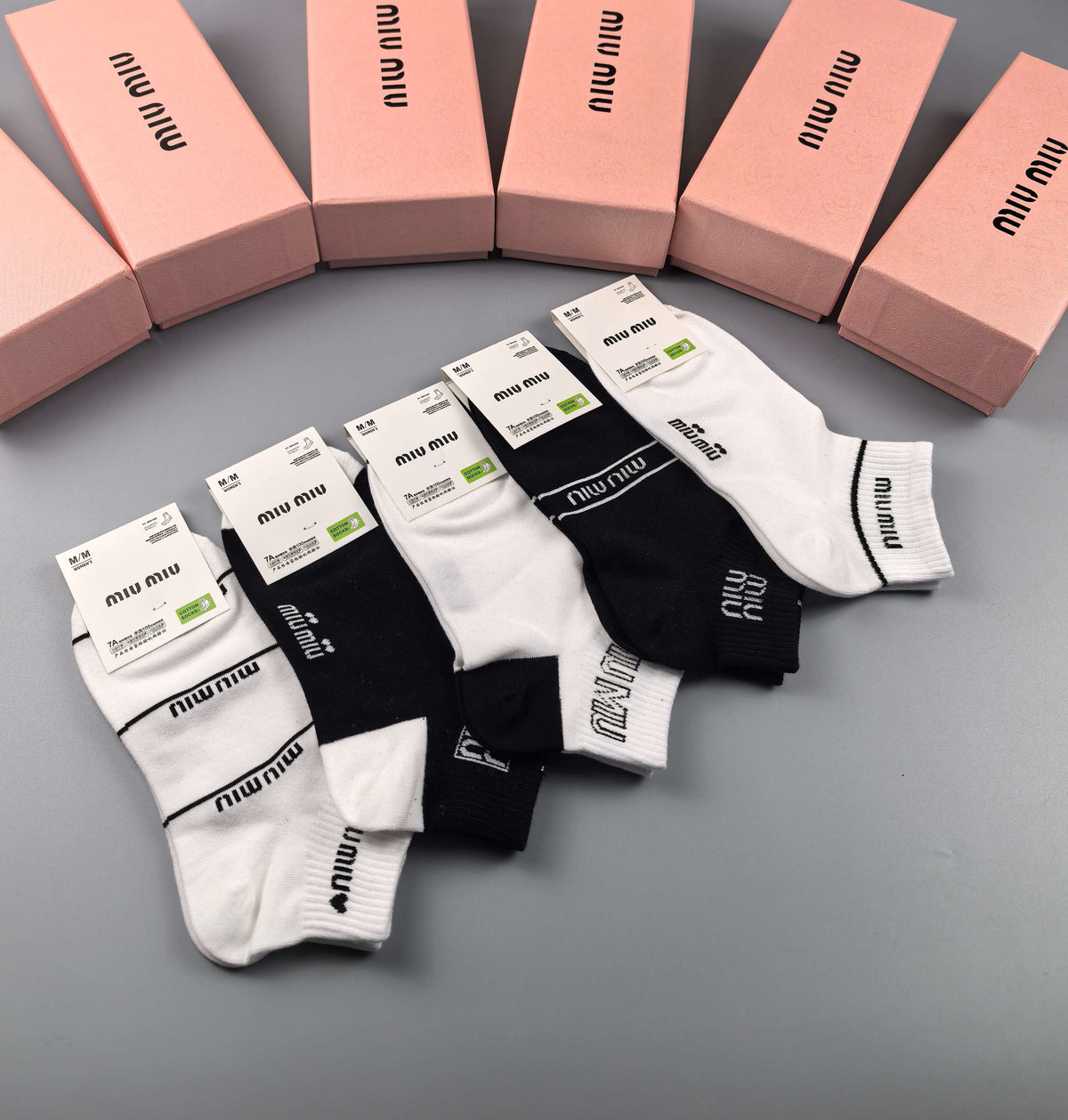 Miu Miu Black Cream Mixed Small Wordmark Graphics Ankle Socks, image 3