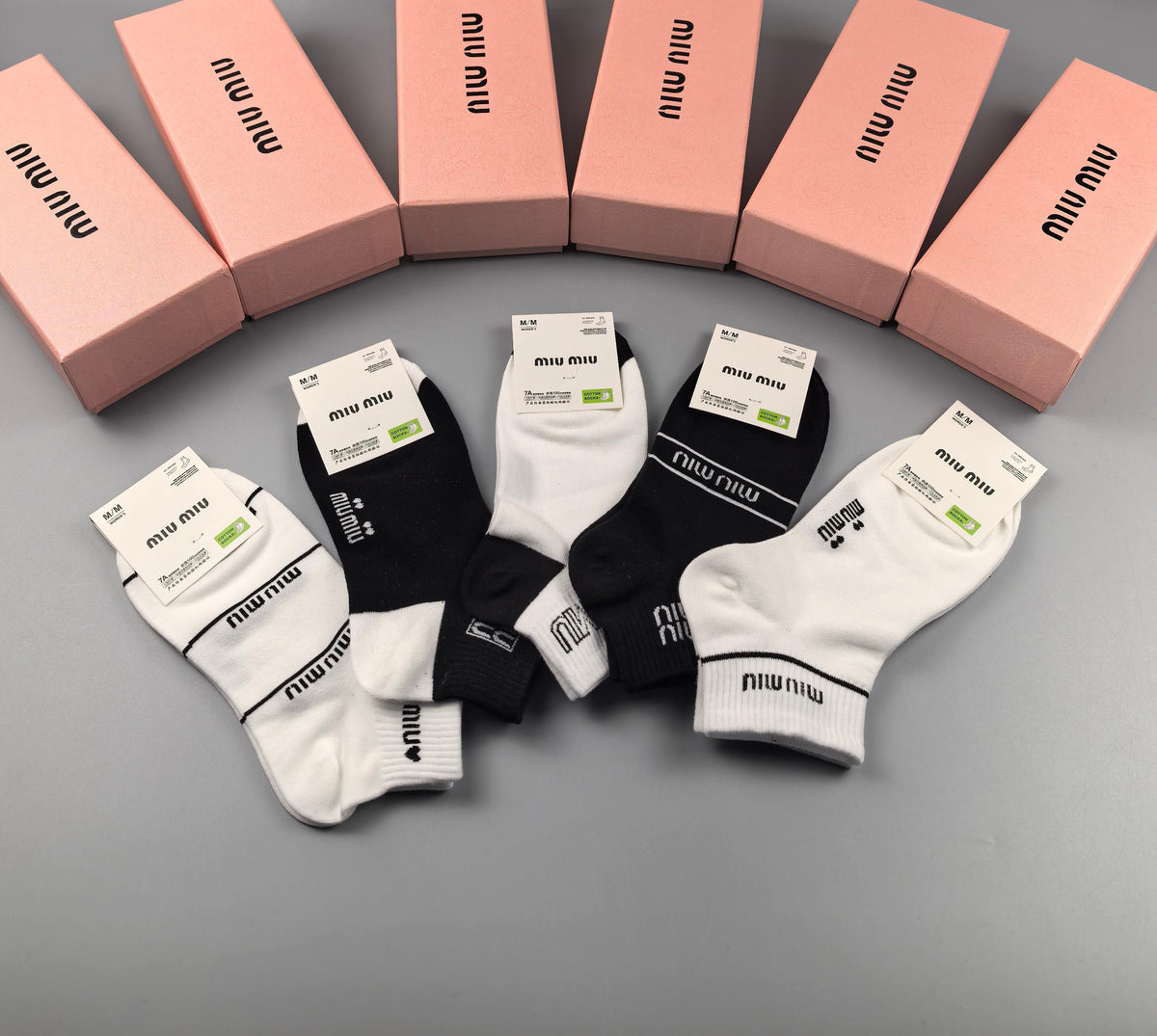 Miu Miu Black Cream Mixed Small Wordmark Graphics Ankle Socks, image 7