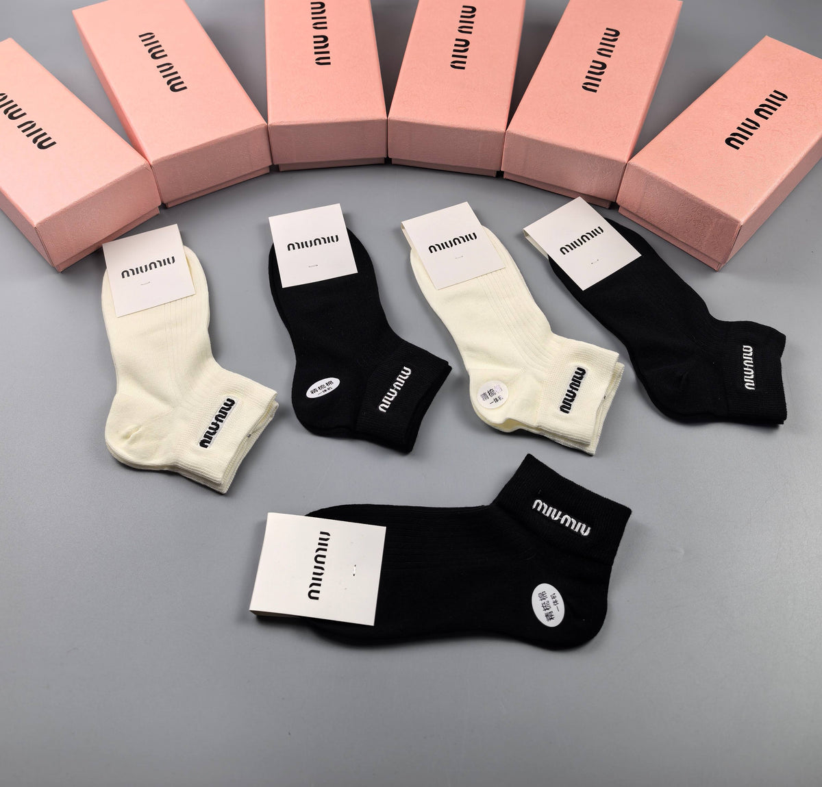 Miu Miu Black Cream Small Toe Circle Ankle Socks, image 5