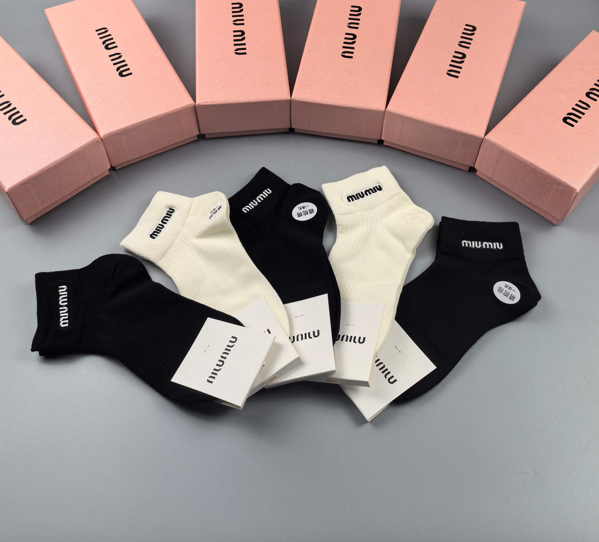 Miu Miu Black Cream Small Toe Circle Ankle Socks, image 3