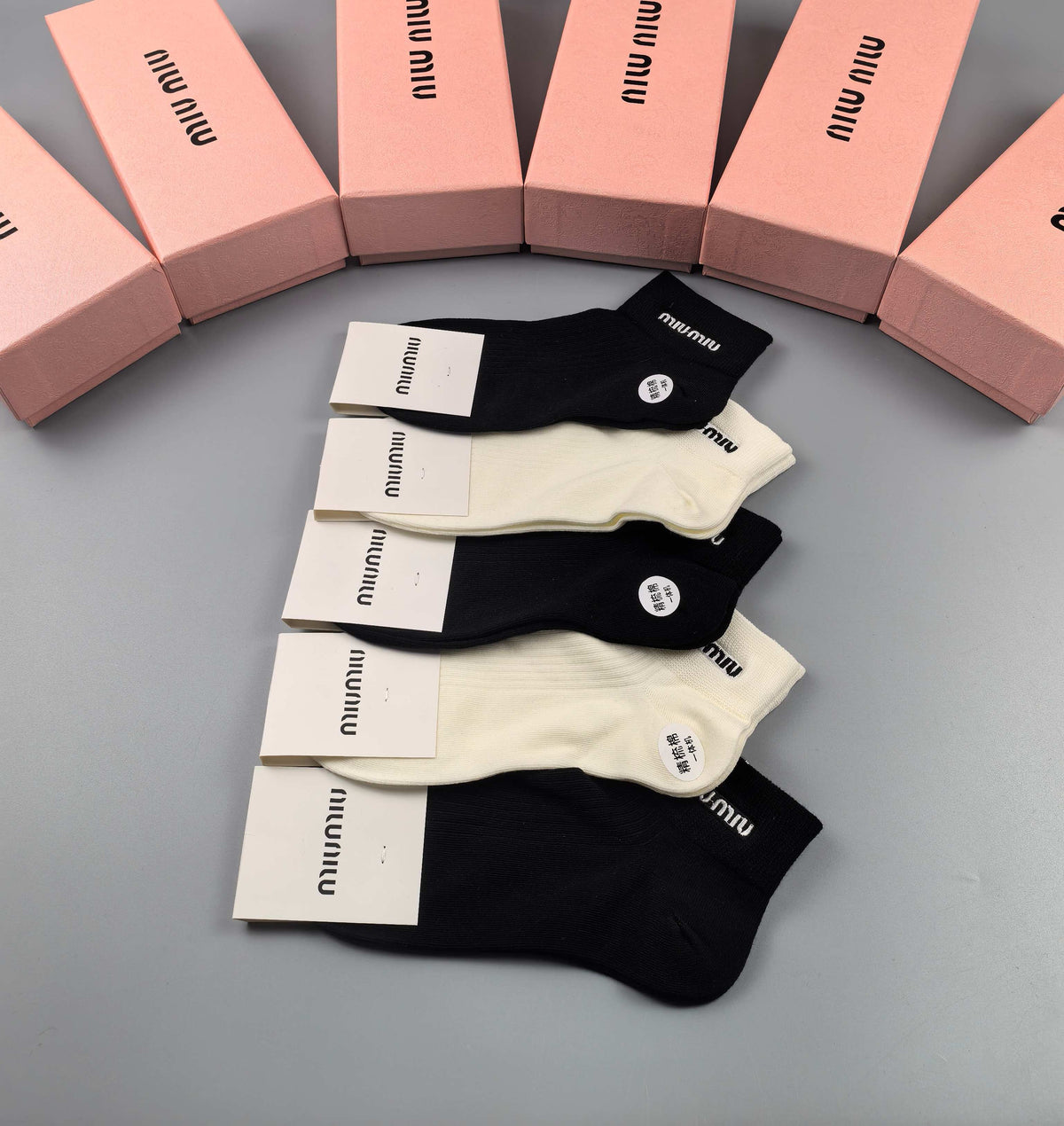 Miu Miu Black Cream Small Toe Circle Ankle Socks, image 2