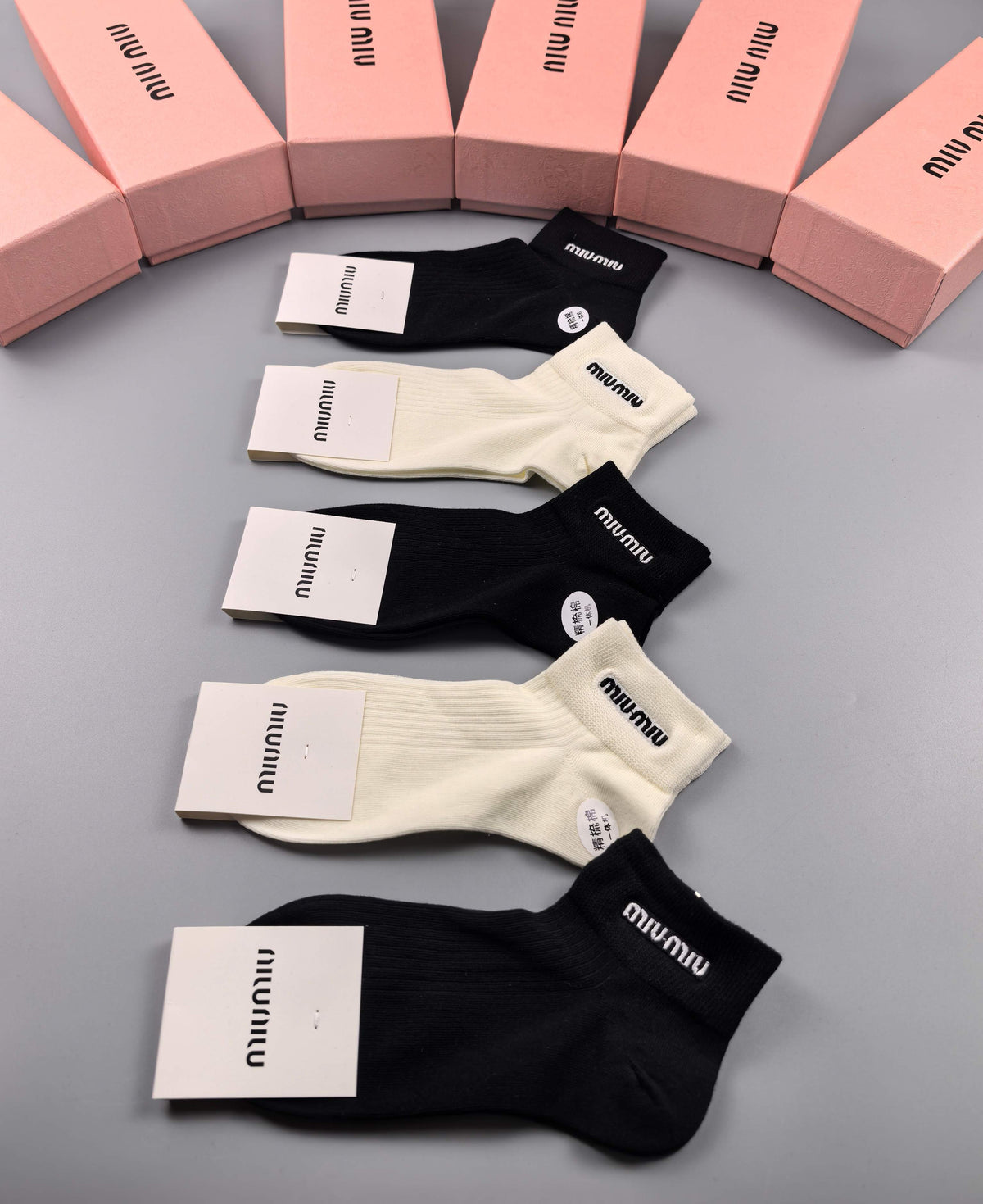 Miu Miu Black Cream Small Toe Circle Ankle Socks, image 1