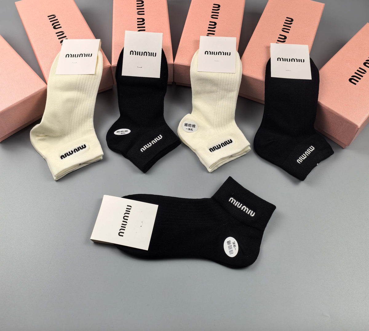 Miu Miu Black Cream Small Toe Circle Ankle Socks, image 4