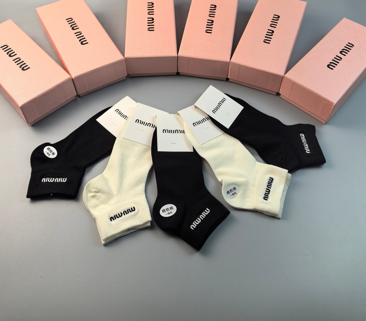 Miu Miu Black Cream Small Toe Circle Ankle Socks, image 8