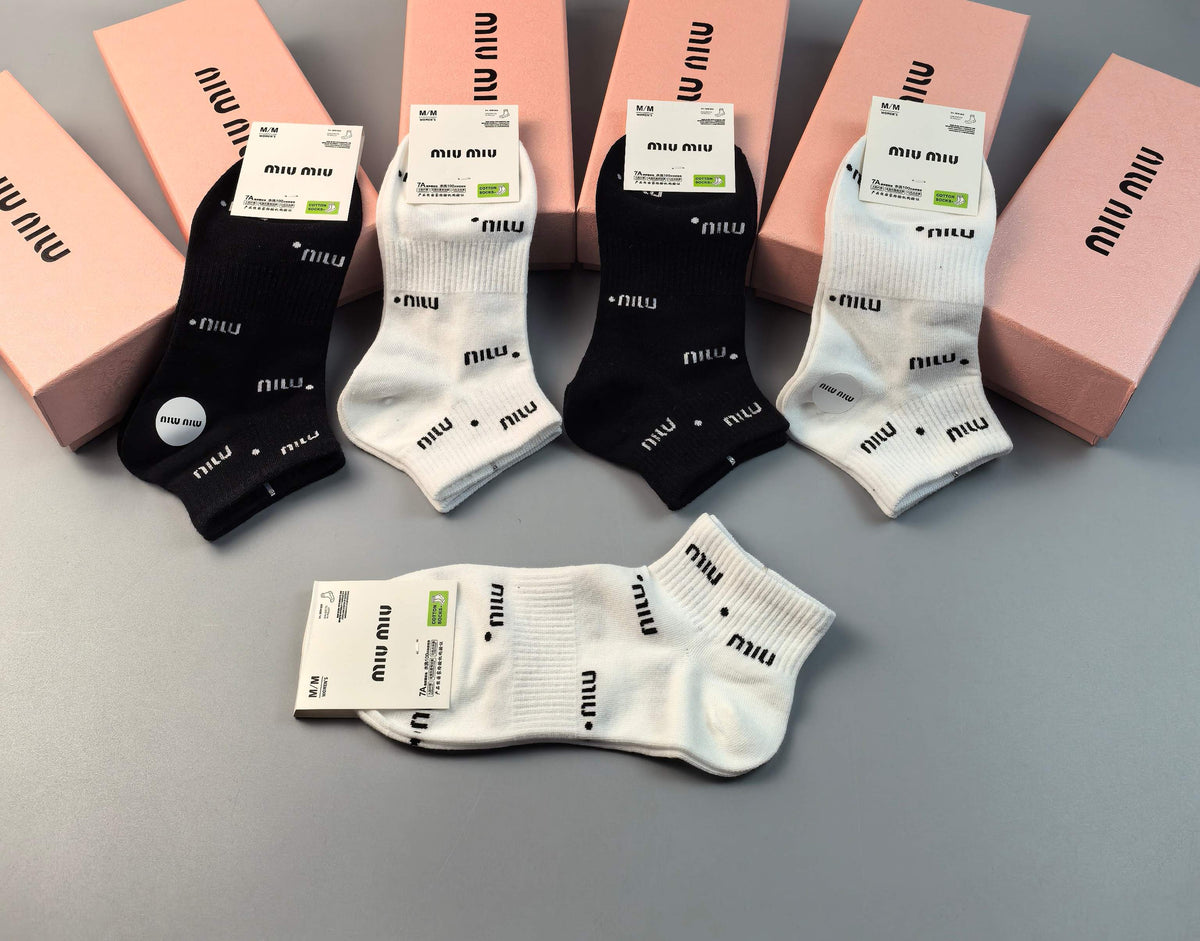 Miu Miu Black Cream Scattered Small Letter Panels Ankle Socks, image 4