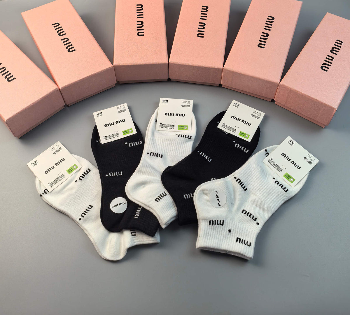 Miu Miu Black Cream Scattered Small Letter Panels Ankle Socks, image 3